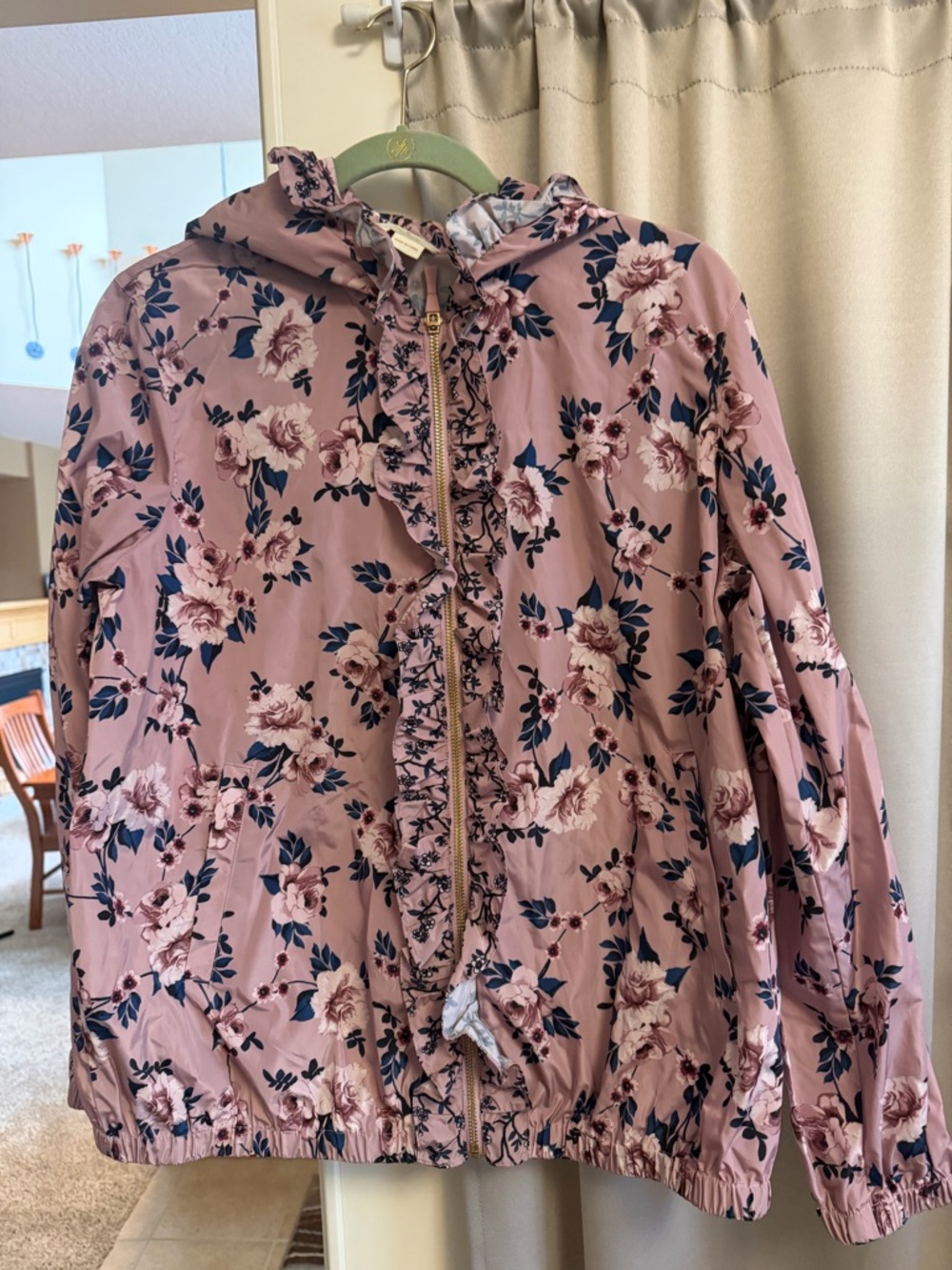 kate spade Dusty Pink Floral Ruffle Hooded windbreaker Jacket